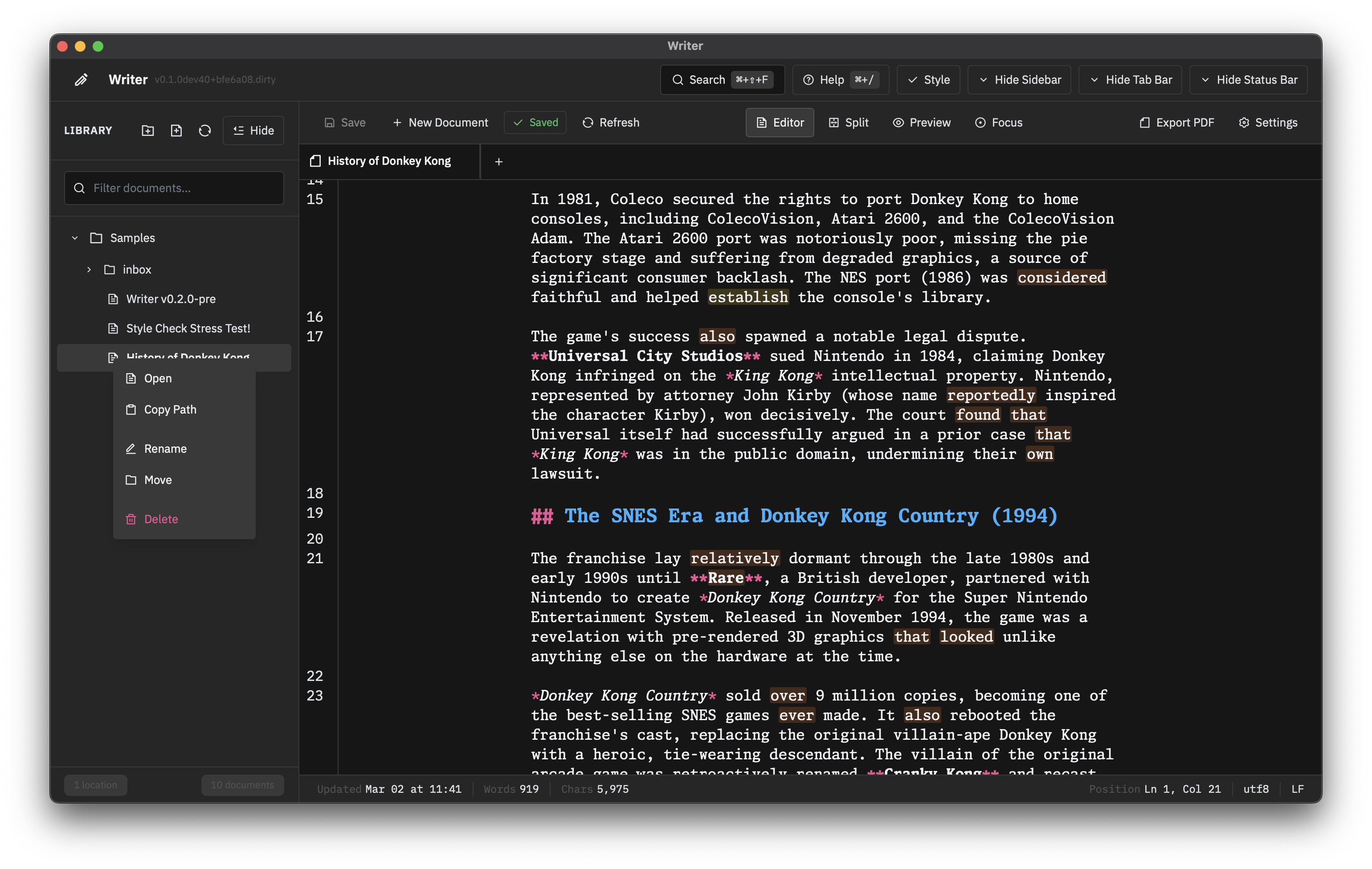 Workspace browser showing folder structure